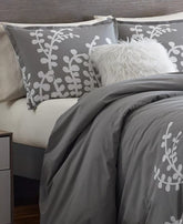 Full/Queen Cotton Comforter Set Grey Floral Branch